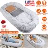 Human Size Dog Bed with Pillow Blanket 72.83x47.24x11.81in Bean Bag Bed Washable Removable Flurry Plush Cover