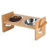 Bamboo Double Dog Raised Bowls 15Â° Tilt Elevated Dog Bowls with 4 Adjustable Heights 2 Stainless Steel Bowls