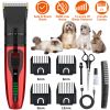 Pet Grooming Kit Rechargeable Cordless Clippers Low Noise Electric Dog w/ 4 Guide Combs Scissors Oil