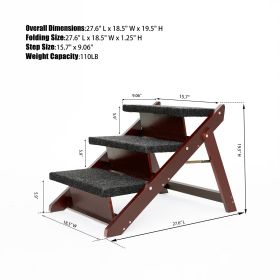 Wood Pet Stairs Foldable 3 Levels Perfect For Beds And Cars Portable Dog Ladder Up To 110 Pounds
