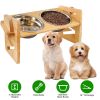 Bamboo Double Dog Raised Bowls 15Â° Tilt Elevated Dog Bowls with 4 Adjustable Heights 2 Stainless Steel Bowls