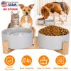 Double 28.7Oz Ceramic Pet Bowls Dog with Wooden Stand Raised Pet Feeder