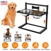 Dog Raised Bowls with Adjustable Height Stainless Steel Elevated Double Dog Bowls with Bell Name Plate