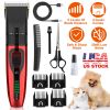 Pet Grooming Kit Rechargeable Cordless Clippers Low Noise Electric Dog w/ 4 Guide Combs Scissors Oil