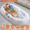 Human Size Dog Bed with Pillow Blanket 72.83x47.24x11.81in Bean Bag Bed Washable Removable Flurry Plush Cover