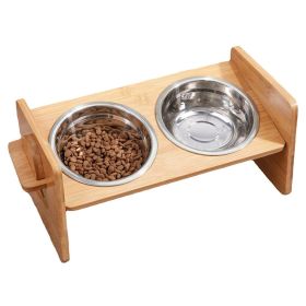 Bamboo Double Dog Raised Bowls 15Â° Tilt Elevated Dog Bowls with 4 Adjustable Heights 2 Stainless Steel Bowls