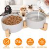 Double 28.7Oz Ceramic Pet Bowls Dog with Wooden Stand Raised Pet Feeder