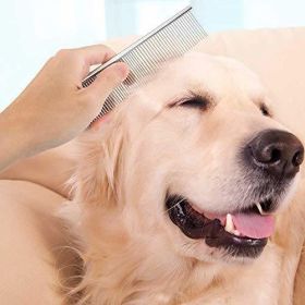 2 Pk Dog Combs with Rounded Ends Stainless Steel Teeth; Removing Tangles and Knots; Professional Grooming Tool