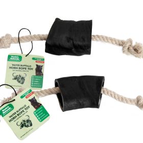 Water Buffalo Horn Rope Tug Toy-100% Cotton Rope 14"; Natural Dog Treat & Chews; Dog-2 COUNT-10 oz