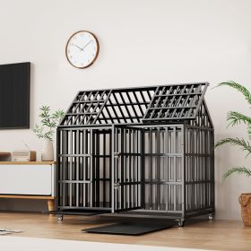 52" Heavy Duty Dog Crate Strong Metal Dog Kennels and Crates for Large Dogs with 4 Lockable Wheels