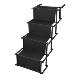 Foldable Dog Ramp 4 Step Foldable Non Slip Stairs for Vehicle 176LBS Load Steel Ladders with Straps Tether Clip
