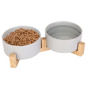 Double 28.7Oz Ceramic Pet Bowls Dog with Wooden Stand Raised Pet Feeder