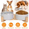 Double 28.7Oz Ceramic Pet Bowls Dog with Wooden Stand Raised Pet Feeder