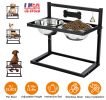 Dog Raised Bowls with Adjustable Height Stainless Steel Elevated Double Dog Bowls with Bell Name Plate