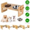 Bamboo Double Dog Raised Bowls 15Â° Tilt Elevated Dog Bowls with 4 Adjustable Heights 2 Stainless Steel Bowls