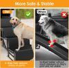 Foldable Dog Ramp 4 Step Foldable Non Slip Stairs for Vehicle 176LBS Load Steel Ladders with Straps Tether Clip