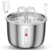 2L/67.6Oz Automatic Electric Pet Water Fountain Stainless Steel Water Dispenser with Water Level Ultra-quiet Pump