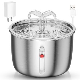 2L/67.6Oz Automatic Electric Pet Water Fountain Stainless Steel Water Dispenser with Water Level Ultra-quiet Pump