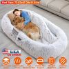 Human Size Dog Bed with Pillow Blanket 72.83x47.24x11.81in Bean Bag Bed Washable Removable Flurry Plush Cover