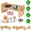 Bamboo Double Dog Raised Bowls 15Â° Tilt Elevated Dog Bowls with 4 Adjustable Heights 2 Stainless Steel Bowls