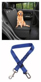 Dog Car Seat Cover Safety Protector Car Rear Back Seat Mat With Zipper And Pocket For Travel (Option: A black with blue leash)