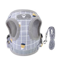 Reflective Mesh Harness Dog Leash Set (Option: GreyCheckered_XL)