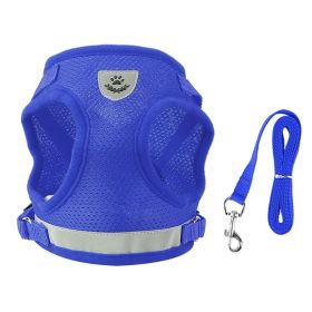 Reflective Mesh Harness Dog Leash Set (Option: Blue_L)