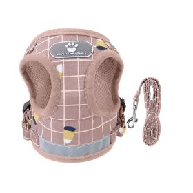 Reflective Mesh Harness Dog Leash Set (Option: PinkCheckered_XS)