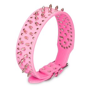 Dog Leather Collar Spiked Studded (Option: Pink_M)