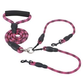 Double Dogs Leash No-Tangle Dogs Lead Reflective Dogs Walking Leash Padded Handle (Option: RoseRed)