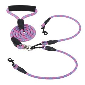 Double Dogs Leash No-Tangle Dogs Lead Reflective Dogs Walking Leash Padded Handle (Option: Pink)