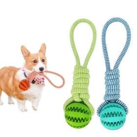 Dog Toys Treat Balls Interactive Hemp Rope Rubber Leaking Balls For Small Dogs Chewing Bite Resistant (Color: Green)