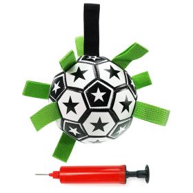 Dog Soccer Ball Toys with Straps, Interactive Dog Toy for Tug of War, Dog Tug Toy, Dog Water Toy (Color: Black and white, size: M)