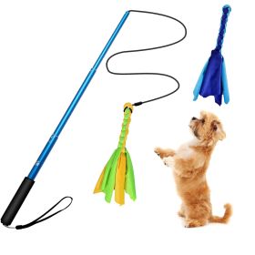 Dog Flirt Pole with Lure 10.23-26.77in Teaser Wand with 2 Replaceable Interactive Tail Toys (Color: Black)