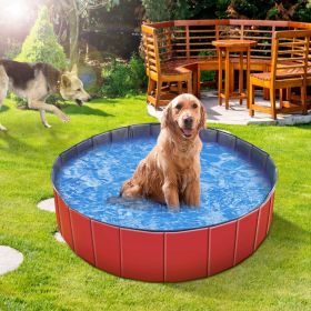 Foldable Pet Swimming Pool Pet Bathing Tub Playmat (Color: Red)